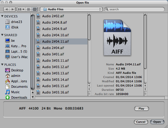 audionote export caf file